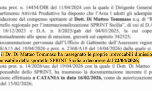 Estratto del decreto della Regione Siciliana relativo alle dimissioni di Tommaso Di Matteo dallo Sportello Sprint Sicilia